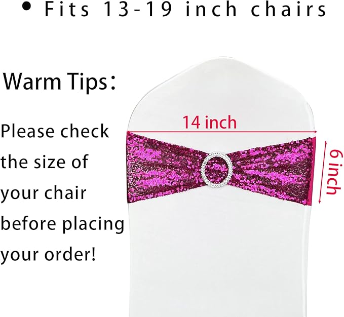 25 Pcs Sequin Chair Sashes Stretch Chair Bands Spandex Polyester Bows - Image 2
