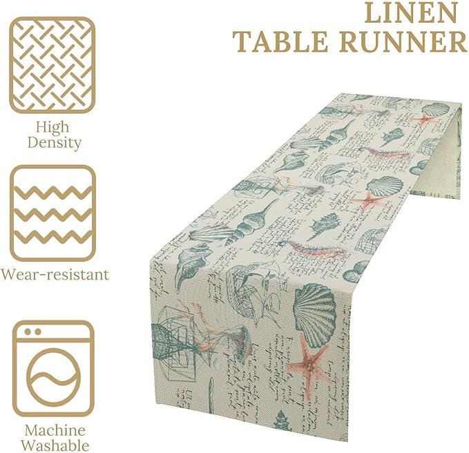 Starfish Table Runner, Seashells Beach Coastal Nautical Sailboat Jellyfish - Image 3
