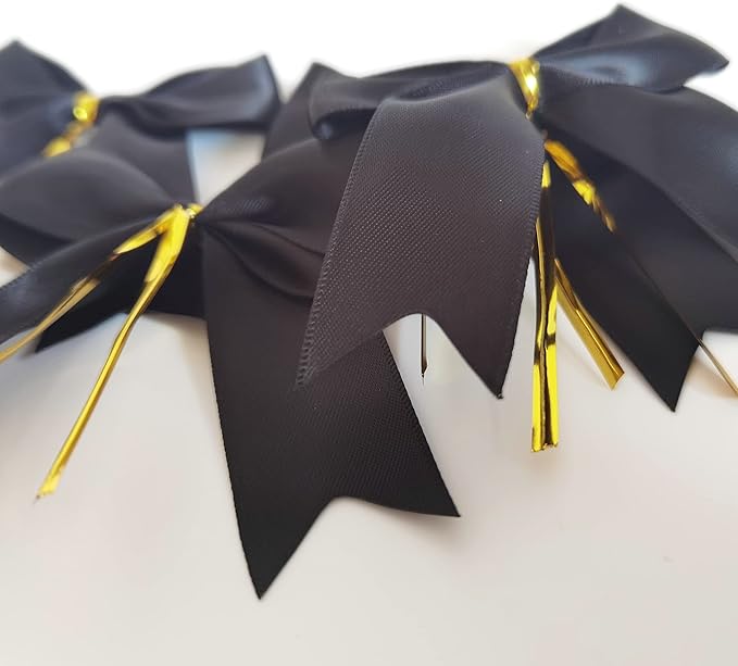 50pcs 3-1/2" Black Satin Ribbon Bows - Image 9