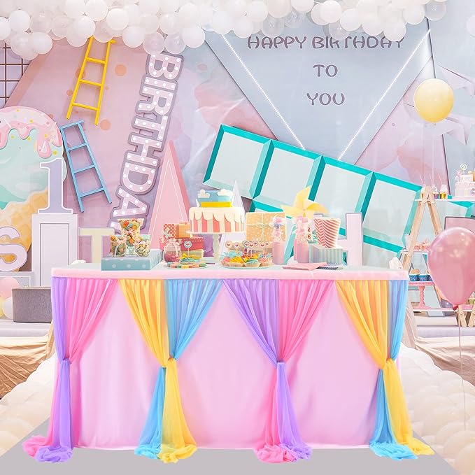 9ft Unicorn Tulle Table Skirt for Rectangle Tables or Round Tables Tutu Rainbow - Image 4