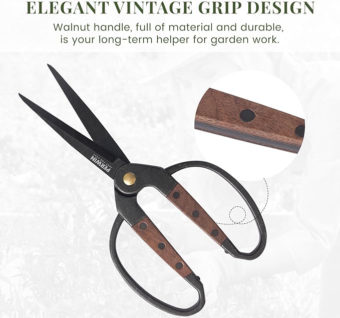 Garden Flower Bonsai Scissors, Walnut Wide Handles Pruning Gardening Scissors - Image 6