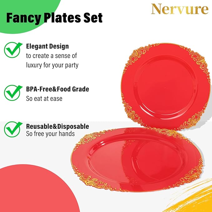 Nervure 350PCS Red Plastic Plates - Image 9