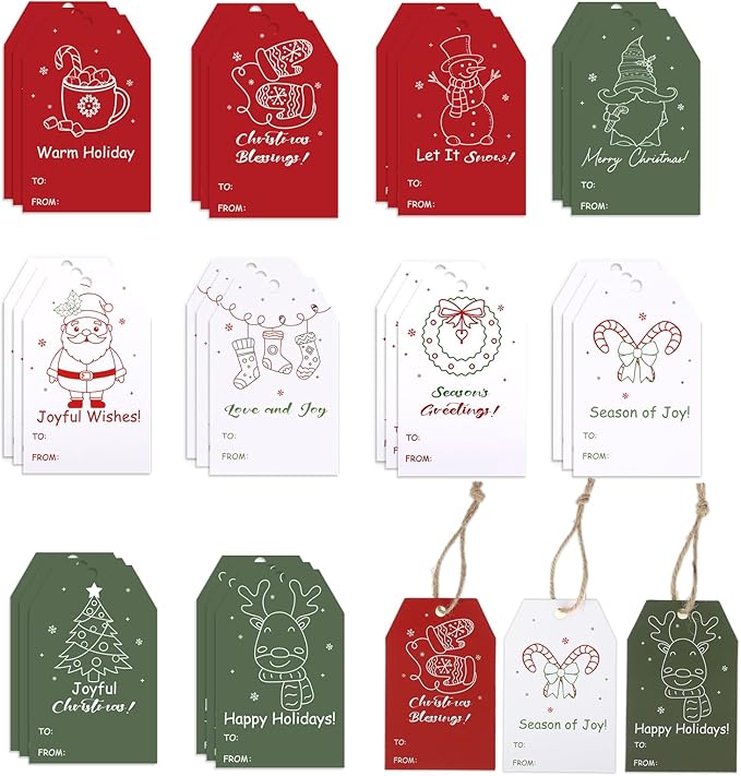 100PCS Christmas Gift Tags 10 Styles Merry Christmas Gift Tags by woric