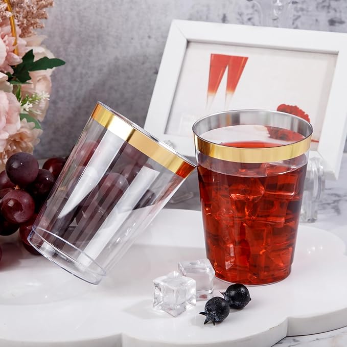 DaYammi 200 Pack Gold Plastic Cups 10 Oz Clear Plastic Cups Gold Rimmed - Image 9