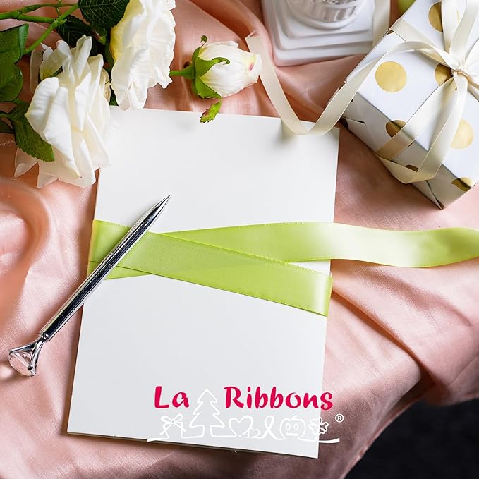 LaRibbons 1 Inch 25 Yard Double Faced Satin Ribbon, Lime Green Satin Craft - Image 3