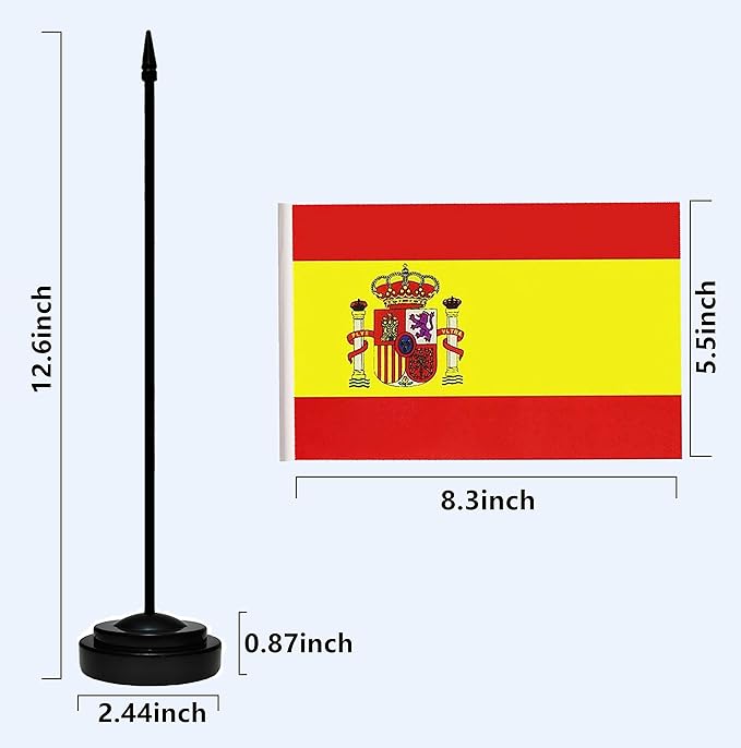 Spain Spanish Deluxe Desk Flag Set, Small Mini Miniature Spain Spanish Table - Image 3