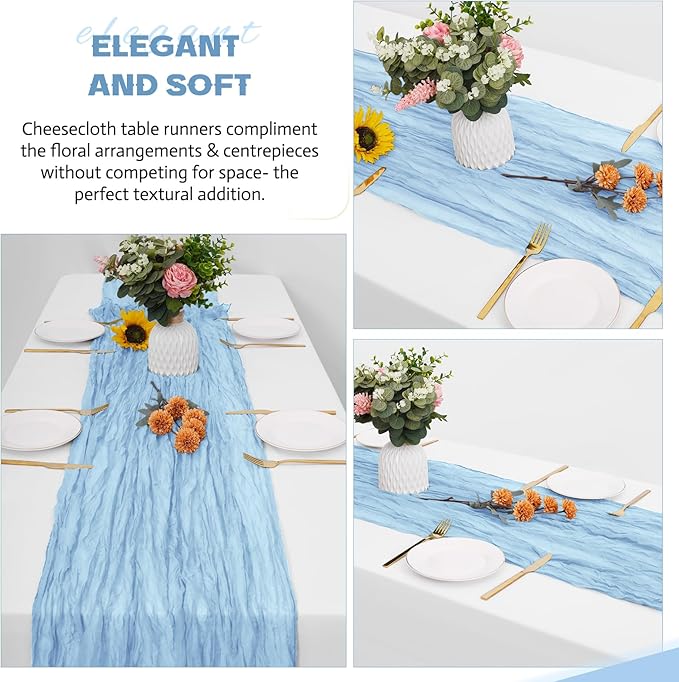 Aktor 12 Pack Light Blue Table Runner Boho Cheesecloth Table Runner Semi Sheer - Image 5