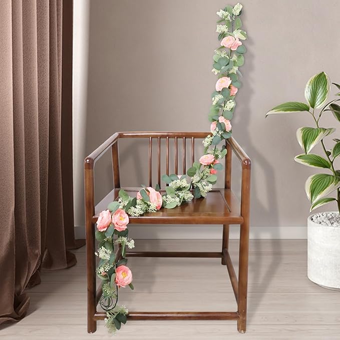 MAKHOT 2 Pcs Pink 6.6Ft Artificial Eucalyptus Flower Garland - Image 8