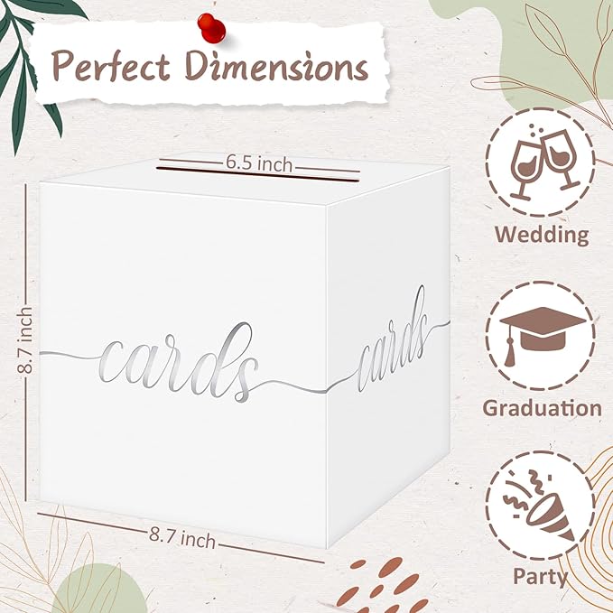QIKSION White Wedding Card Box, Wedding Reception, Graduation, Baby Shower - Image 4