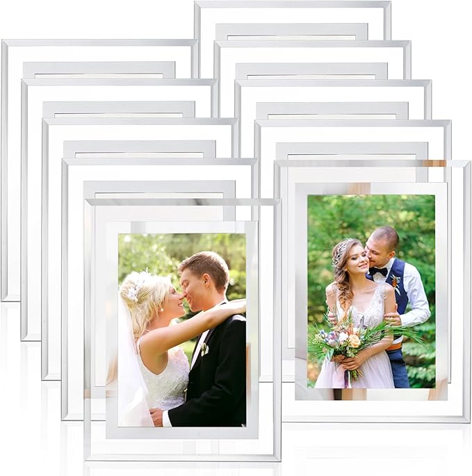 4 x 6 Glass Picture Frame Set of 10, Thin Border Desk Picture Frame by WRINGKIT