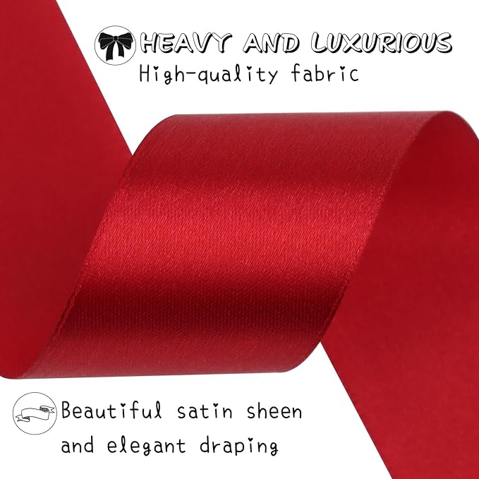 Deep red Solid Satin Ribbon 1-1/2 Inch 50 Yards Solid Polyester Fabric Ribbon - Image 5