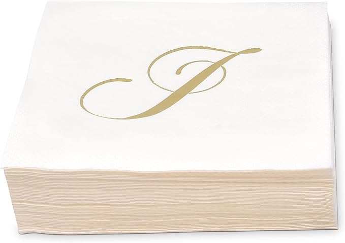 Gift Boutique 100 Gold Foil Monogram J Cocktail Napkins Disposable Paper Hand - Image 7