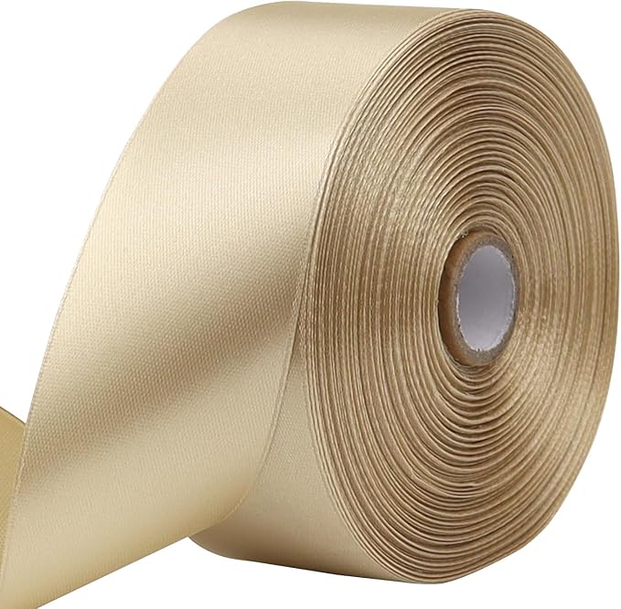 Champagne Solid Satin Ribbon 1-1/2 Inch 50 Yards Solid Polyester Fabric Ribbon by Riunbb