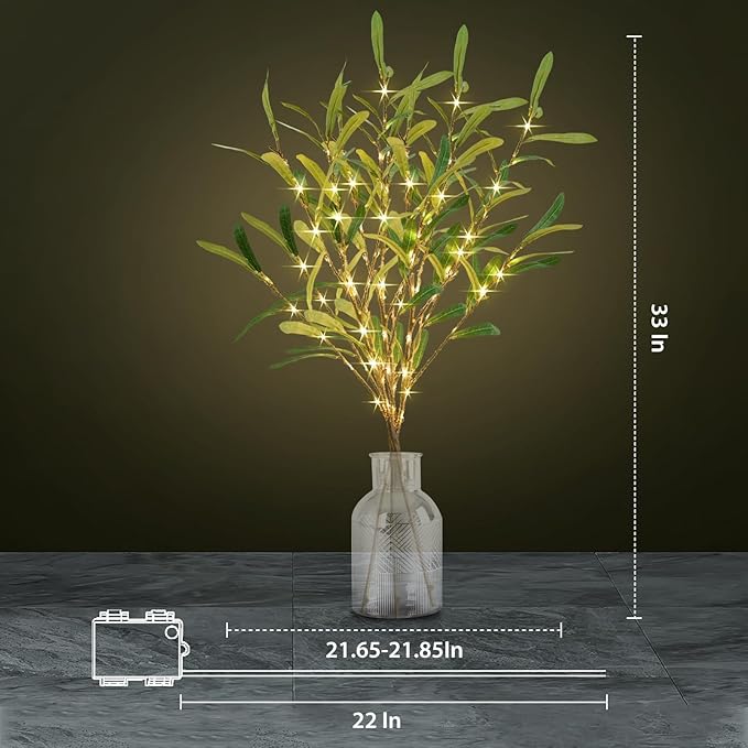 Olive Branches for Vases with Battery Operated Lights 33 Inches, 99LED Lighted - Image 5
