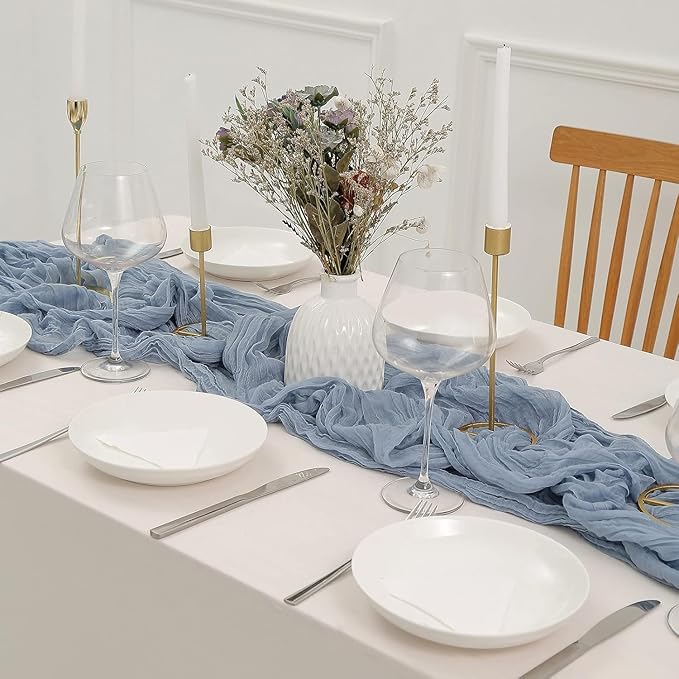12Pcs Gray-Blue Cheesecloth Table Runner 120 Inch10FT Gray-Blue Rustic Boho - Image 2