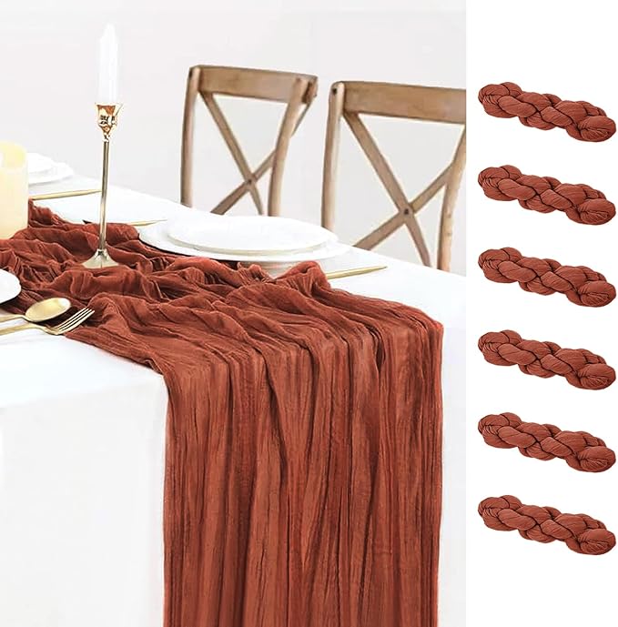 6 Pack Fall Table Runner Terracotta Cheesecloth Table Runner 10ft, Rustic Sheer by BlueTopCoLtd