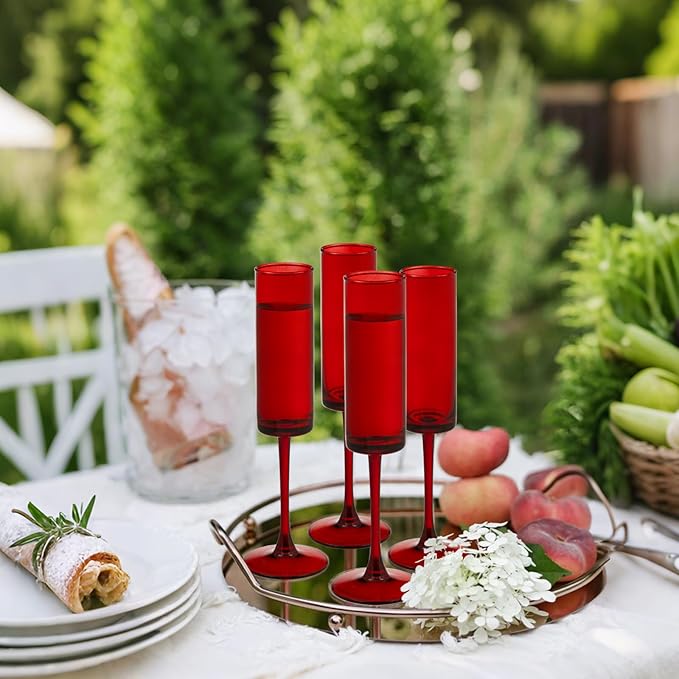 6 Pieces Red Champagne Flutes 6 OZ Straight Sided Wine Glasses Champagne Long - Image 4