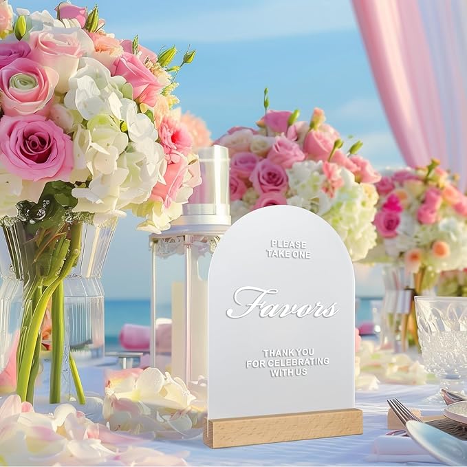 Acrylic Wedding Signs with Wood Stand, 5x7" Frosted Arch Party Favors - Image 8