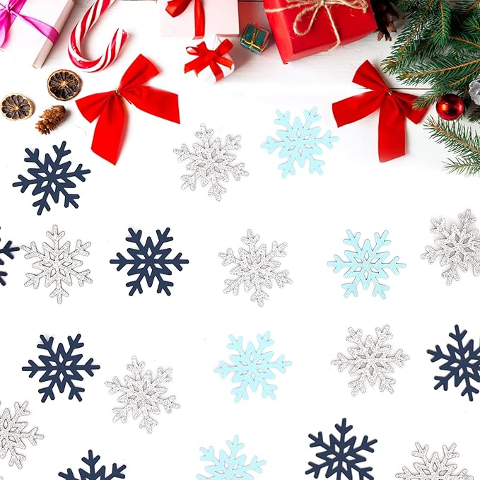200PC Blue Silver Snowflakes Confetti Winter Wonderland Baby Shower Decorations - Image 5