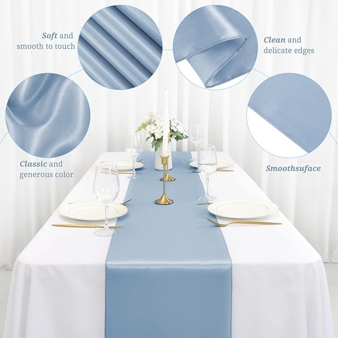 12 Pack Dusty Blue Satin Table Runner, 12 x 108 inch Long Premium Smooth Table - Image 3