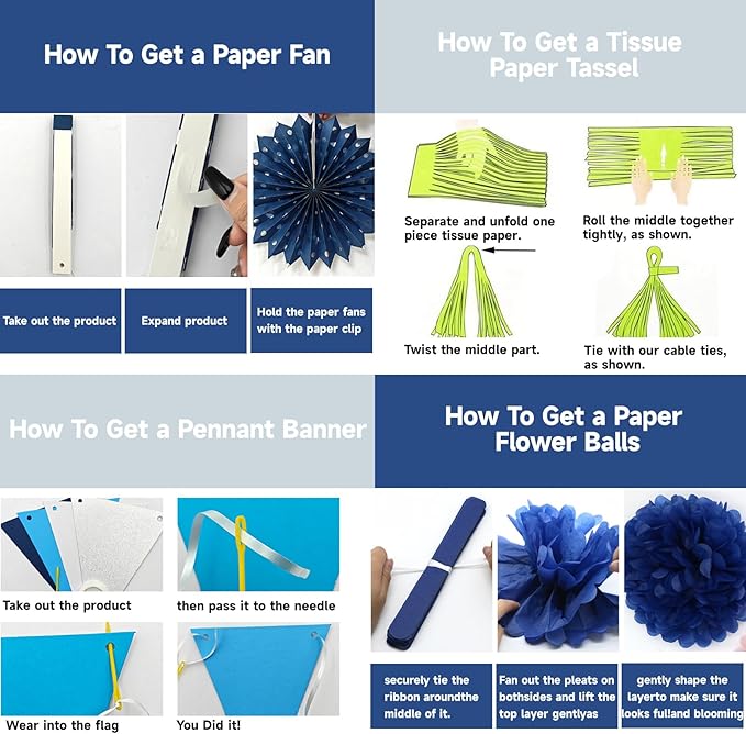 Navy-Blue White Silver Graduation Party-Decorations 33pcs Kits Banner, Paper - Image 7