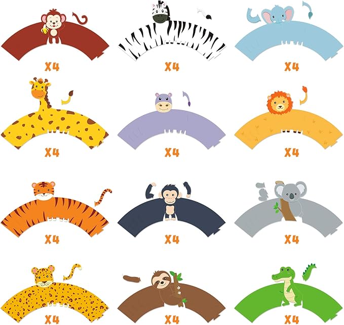 48 Pcs Jungle Safari Animal Cupcake Wrappers Wild Party Cake Decorations Jungle - Image 4