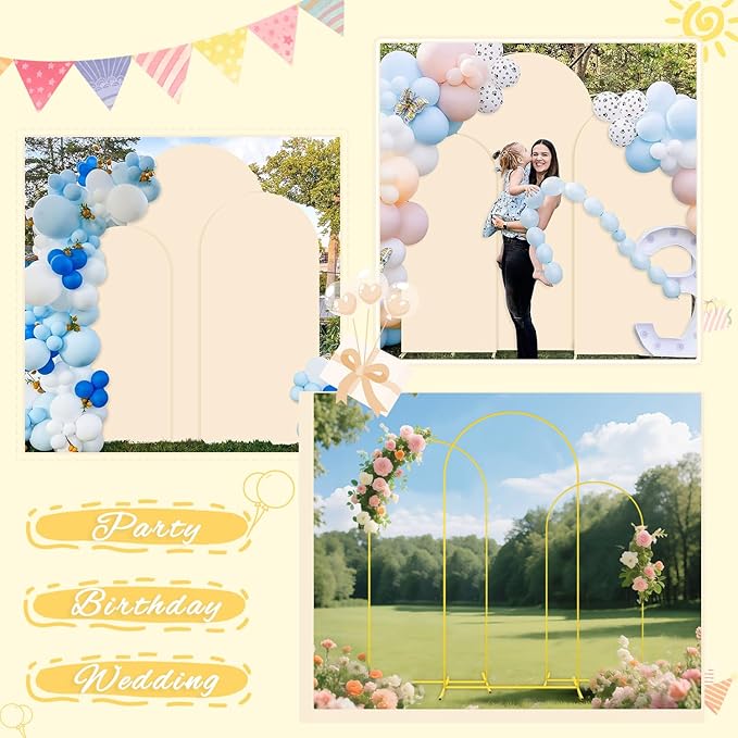 Wedding Arch Stand with Beige Spandex Fitted Arch Backdrop Cover Set 6FT 6.6FT - Image 5