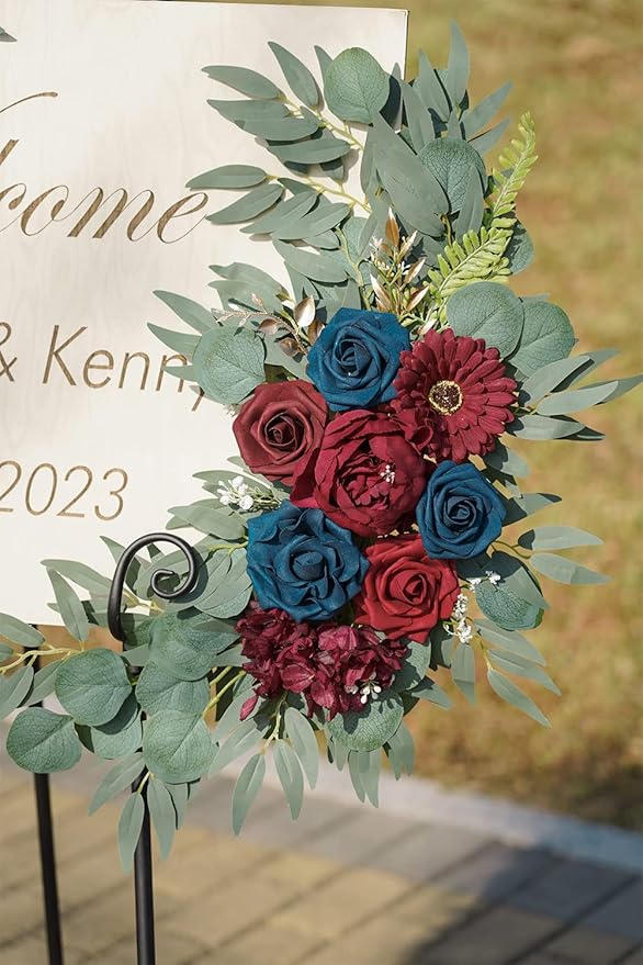 ponatia Wedding Arch Flowers, Burgundy and Navy Flowers Wedding Decorations - Image 6