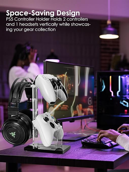 OAPRIRE Headset and Controller Stand, Space-Saving 2 Tier Game Controller Holder - Image 2