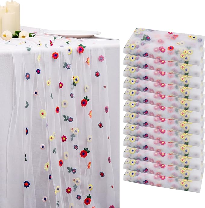 BINBE 12pcs Daisy Fall Table Runner Embroidery Gauze 10FT Florals Seasonal by BINBE