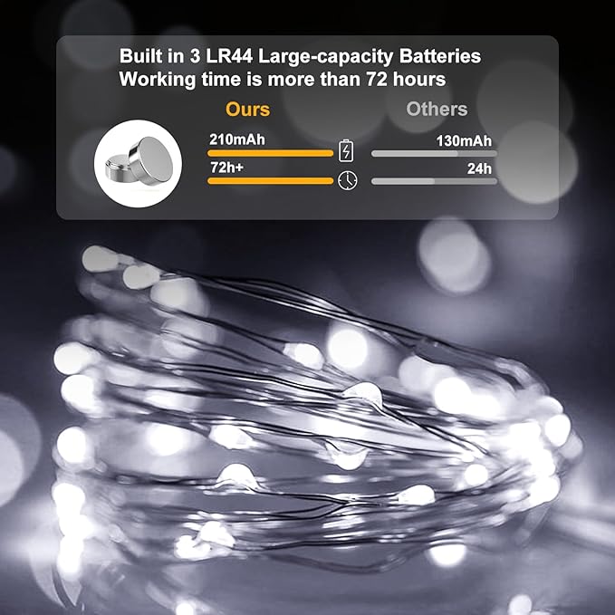 pozzolanas 50 Pack White Battery Operated String Lights - 7ft Waterproof Fairy - Image 3
