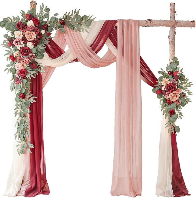 Deluxe Wine Red Artificial Wedding Arch Flowers by WEIERYUE