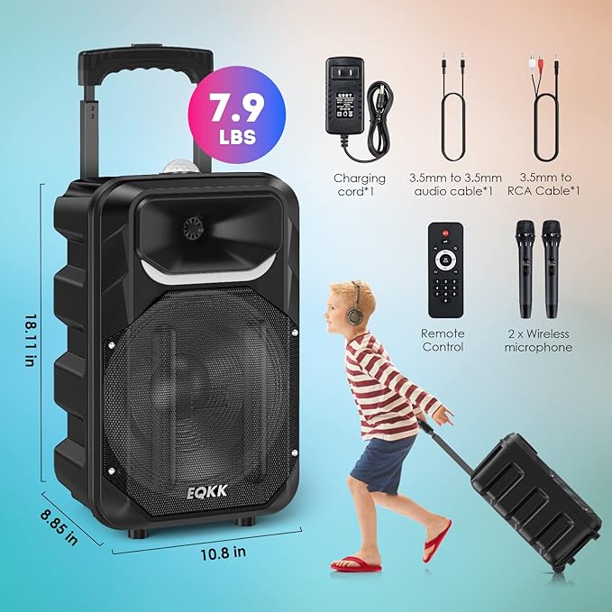 Karaoke Machine with 2 Wireless Microphones, Party Speaker - Image 7