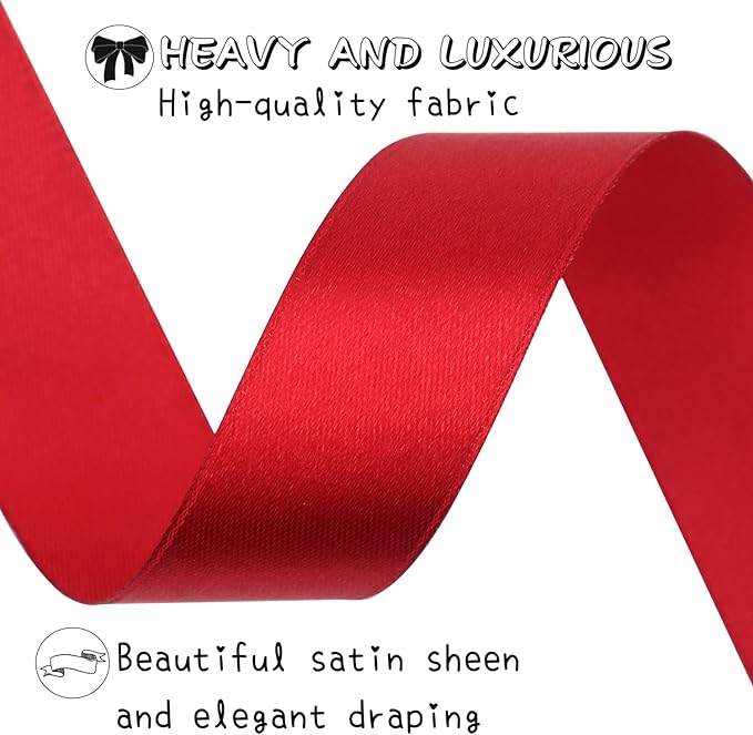 Deep red Solid Satin Ribbon 1 Inch 50 Yards Solid Polyester Fabric Ribbon - Image 3