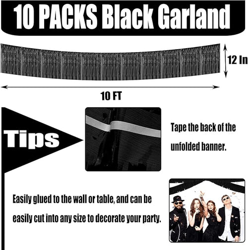 10 Pack 10 Feet Black Foil Fringe Garland Metallic Tinsel Streamers Banner Wall - Image 2