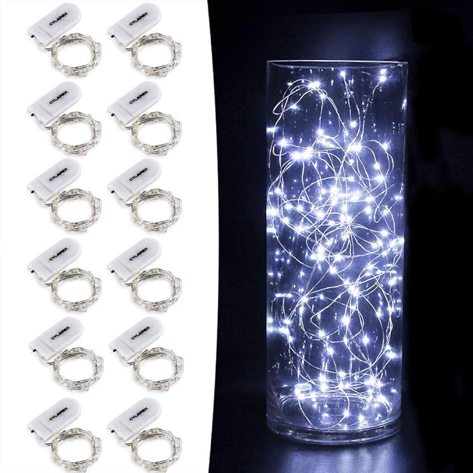 CYLAPEX 12 PCS Fairy Lights Cool White 3.3FT Silvery Copper Wire 20 LED String - Image 9