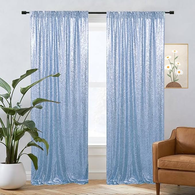 Eternal Beauty Sequin Backdrop Curtains, 2x8 Ft-2 Panels Baby Blue Back Drop - Image 4