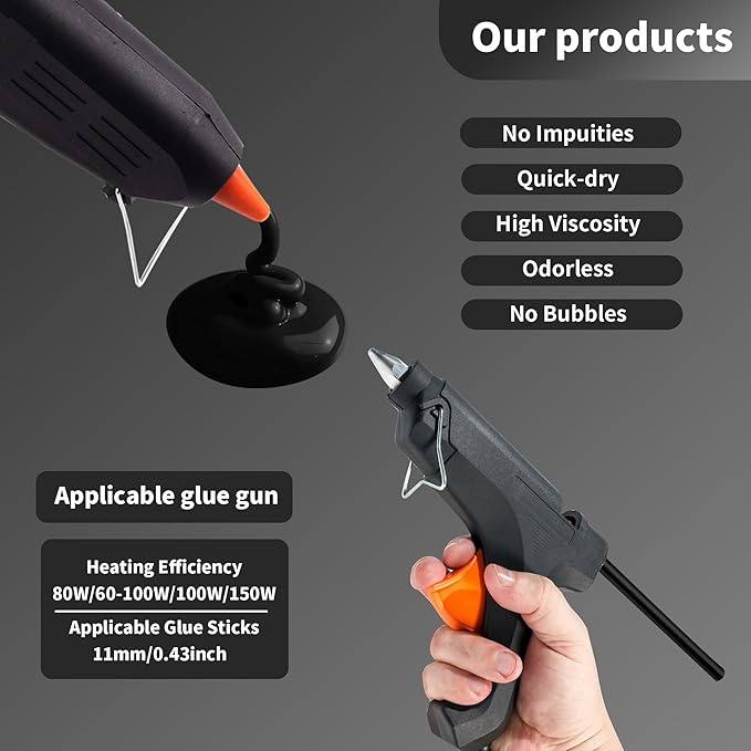 MATUFF Black Hot Glue Sticks Full Size 0.43” Dia x 8” Long, All-Purpose Glue - Image 4