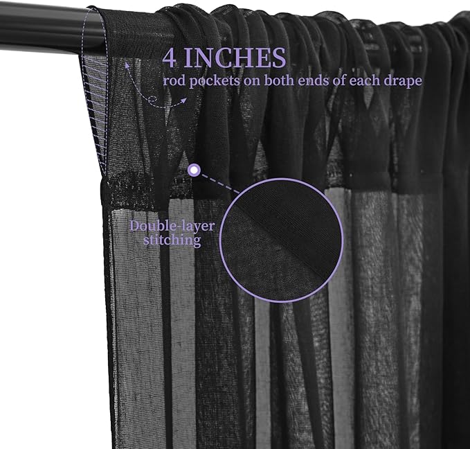 6 Panels Black Ceiling Drapes for Wedding, 5ftx30ft Ceiling Drapes Cheesecloth - Image 3
