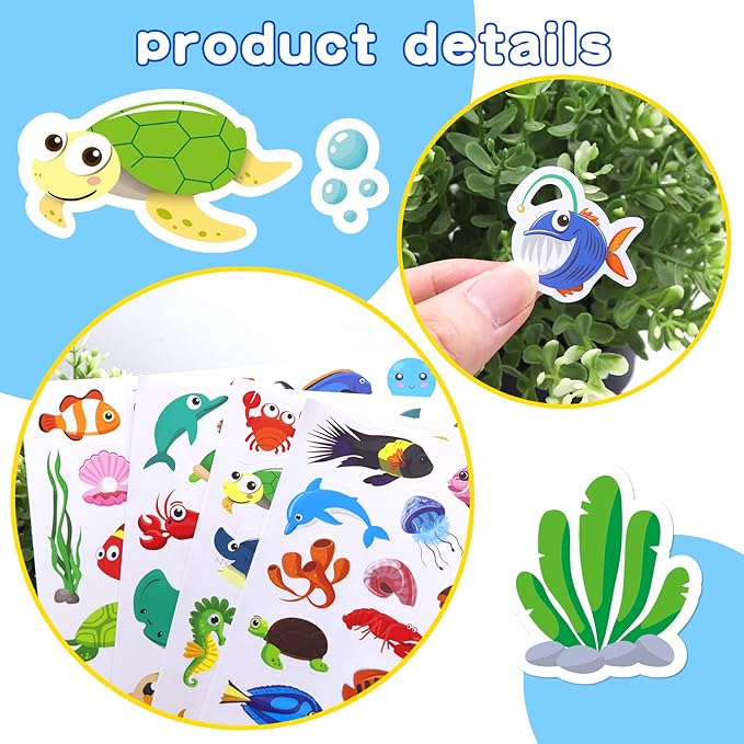 Cute Ocean Sea Animal Adhesive Stickers Tropical Fish Shark Stickers 890 Count - Image 5