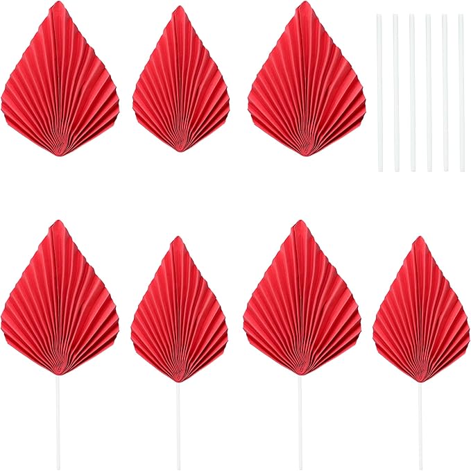 Gyufise 6Pcs Paper Palm Fan Cake Toppers Palm Spear Leaves Fan Cupcake Toppers - Image 3