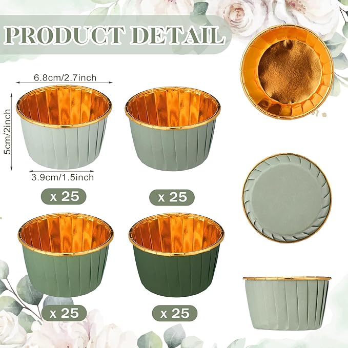 Geiserailie 100 Pcs Sage Green Cupcake Liners Gradient Green Cupcake Foil - Image 2