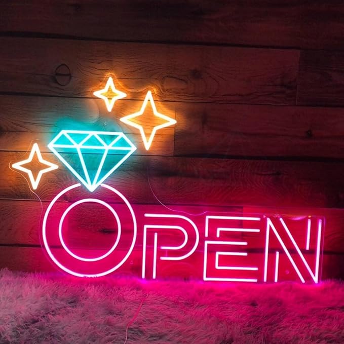 Diamond Open Indoor Neon Sign For Jewelry Store Custom Led Neon Sign Business by DMDMBSR