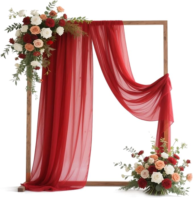 VOK Red Wedding Arch Draping Fabric Chiffon Fabric, 29in x 18Ft 2 Panels Sheer by VOK