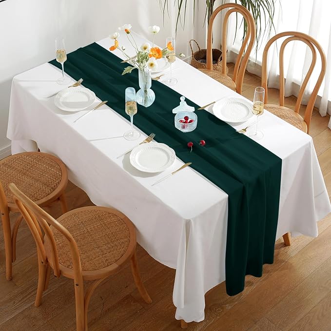 2 Pack 10 Ft Chiffon Table Runner Emerald Green Gauze Long Table Runners 27x120 - Image 2