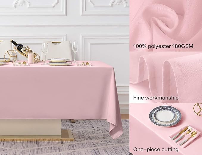 Surmente Pink Tablecloth 60 x 102-inch Rectangular Polyester Table Cloth - Image 4