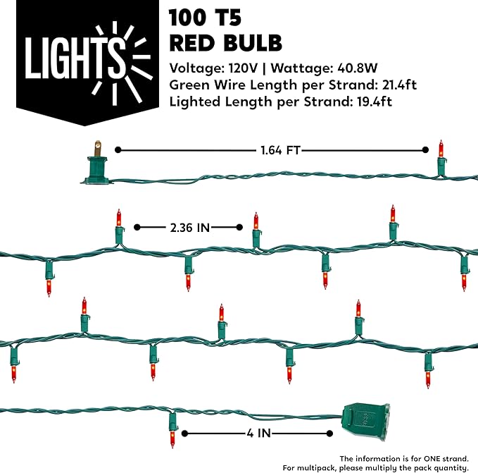 Joiedomi Red Christmas Lights Outdoor, 42.8FT Christmas Tree Lights Outside - Image 4