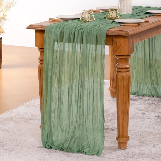 MLMW Sage Green Table Runner Cheesecloth Boho Gauze Rustic Cheese Cloth Table - Image 2