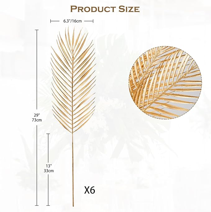 29” Large Gold Palm Leaves Palm Fronds Tropical Leaves Areca Palm Branches - Image 2