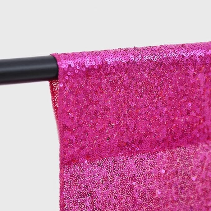 JYFLZQ Hot Pink Sequin Backdrop Curtain 2x8ft 2 Panel Fuchsia Glitter Photo - Image 5